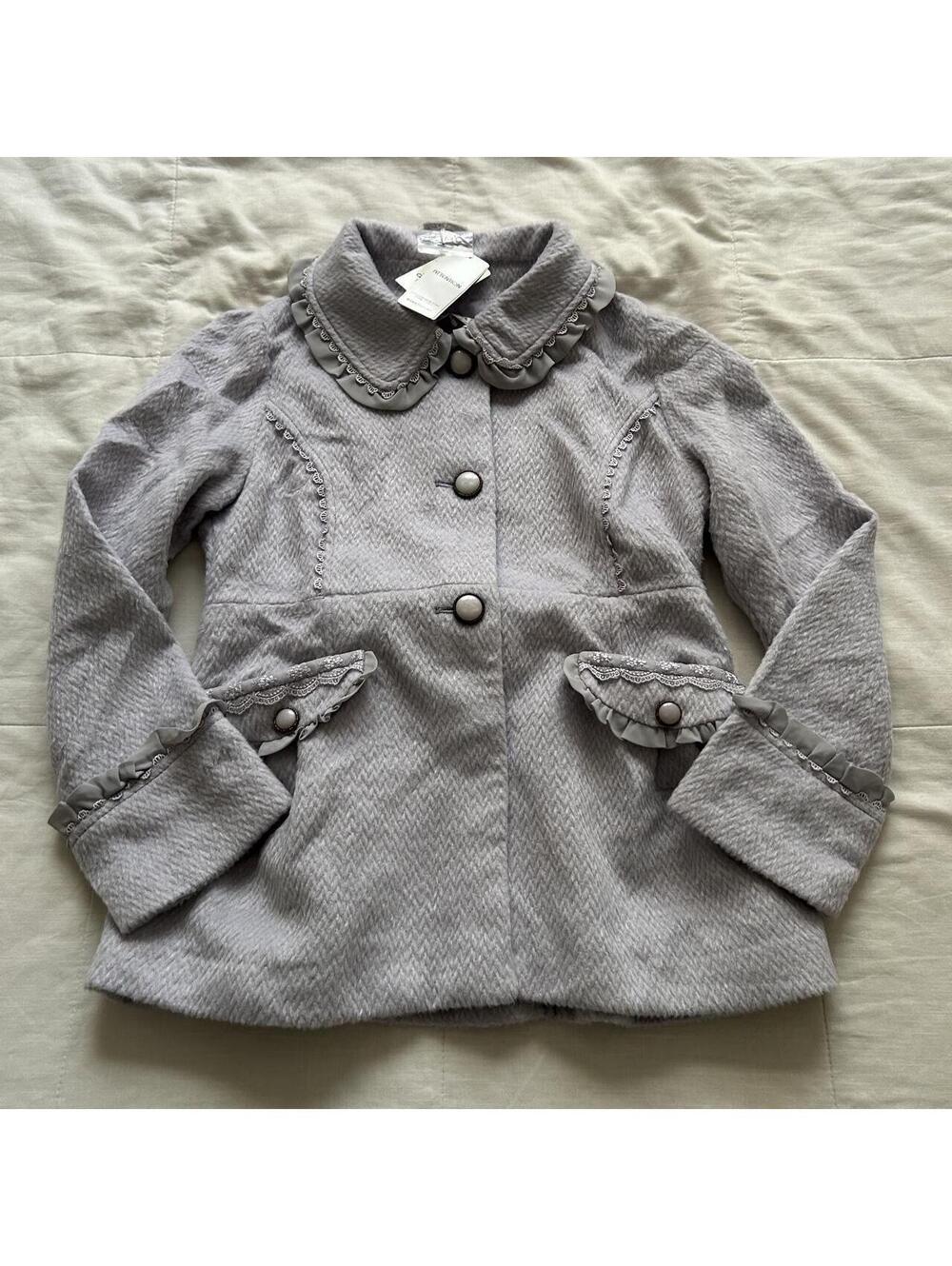 Axes Femme Light Lavender Peter Pan Collar Ruffle Lace Coat Medium NWT Japan